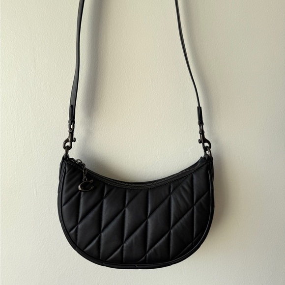 Coach black leather quilted Mira moon crescent crossbody bag - Picture 3 of 5